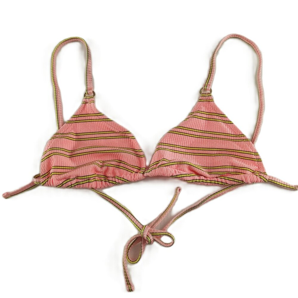 Aerie Shine Rib String Triangle Bikini Top Women's Size Large Shell Pink Stripe